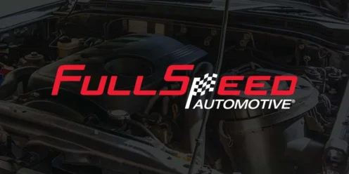 A car engine with the FullSpeed Automotive logo in red and white text overlayed across the image.